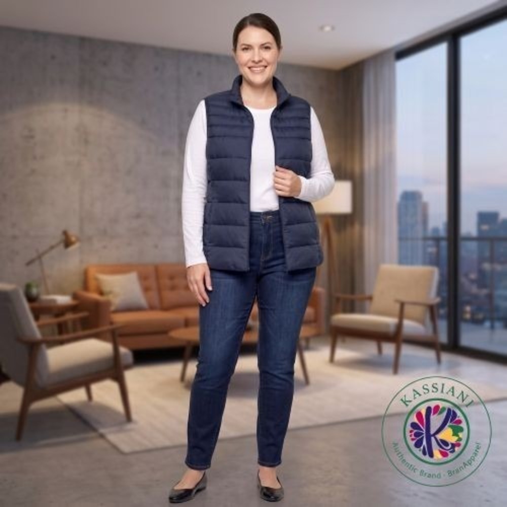 Rokka Rolla Womens Puffer Vest 2XL Navy Blue Lightweight Quilted Padded Full Zip
